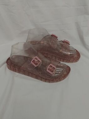 LG Pink Glitter Jelly Slide Sandals with Buckles Womens 6